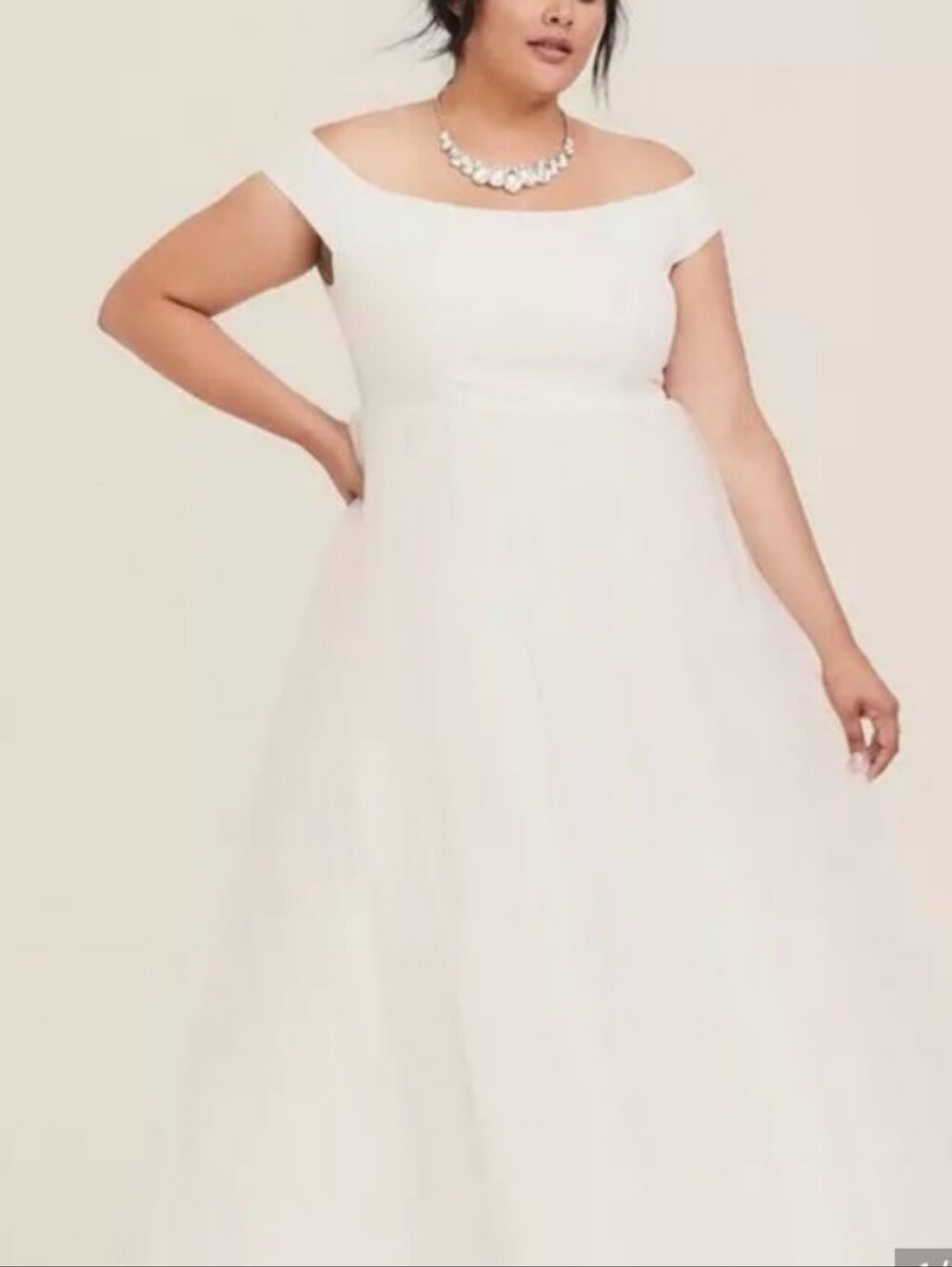 Torrid Off-Shoulder White Plus-Size A-Line Tulle Wedding Dress